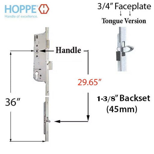 Hoppe Multipoint Lock Manual 35/92 Gear Tongue At 29.65" 1" D/B, 36" HH-Countryside Locks