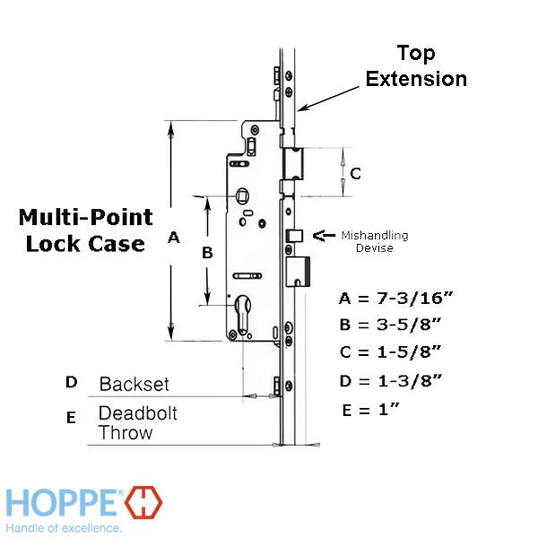 Hoppe Multipoint Lock 16mm Automatic 2 Roller Gear, 35/92, Roller at 29.53 Inch, 37 Inch Handle Height-Countryside Locks