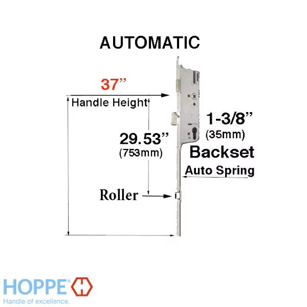 Hoppe Multipoint Lock 16mm Automatic 2 Roller Gear, 35/92, Roller at 29.53 Inch, 37 Inch Handle Height-Countryside Locks