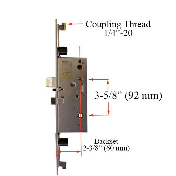 Ashland Active Concealed Rod 60/92, 1-1/16" x 16" Radius Faceplate Backset: 2-3/8 inch (60 mm)-Countryside Locks