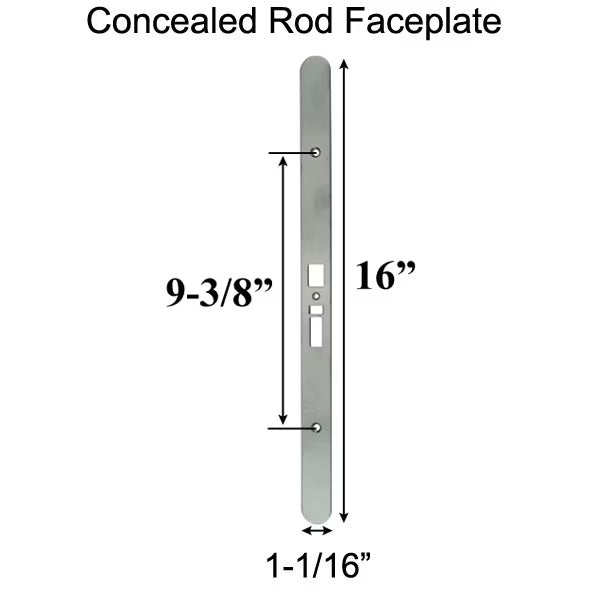 Ashland Concealed Rod Face Plate, Lock cover 1-1/16" x 16" - Stainless-Countryside Locks