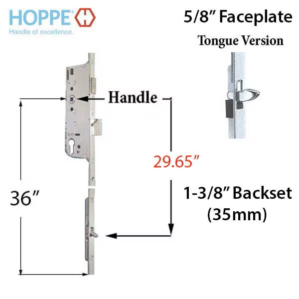 Hoppe Multipoint 16mm Manual 35/92 Gear with Tongue, 1" Deadbolt & 36" Handle Height-Countryside Locks