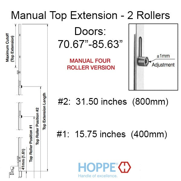 Hoppe Multipoint Lock 16MM Manual 4 Roller Top Extension, Rollers At 15.75" And 31.50"-Countryside Locks