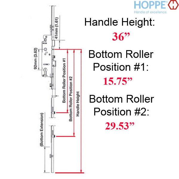 Hoppe Multipoint Lock 16MM Manual 4 Roller Gear, 35/92, Rollers @15.75 & 29.53", 1" D/B-Countryside Locks