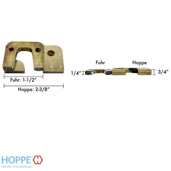 Hoppe Strike Plate, RA6133, Auto-Release Roller, 1.30 x 2.40 -Brass Finished-Countryside Locks
