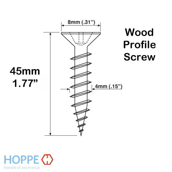 Hoppe Screws, 8mm Head, 45mm Length - Stainless Steel-Countryside Locks