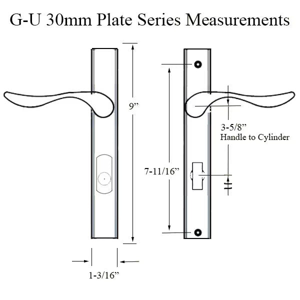G-U Allegro Handle & 30mm Plate, Active, Keyed with Thumbturn (Handle Above Cylinder) Black (Powder-Coat)-Countryside Locks