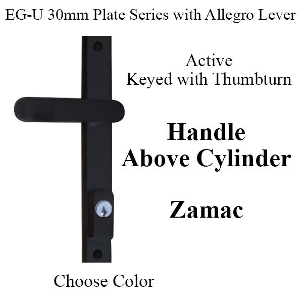 G-U Allegro Handle & 30mm Plate, Active, Keyed with Thumbturn (Handle Above Cylinder) Black (Powder-Coat)-Countryside Locks
