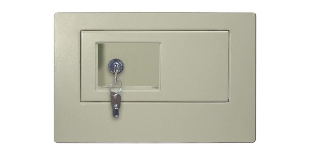 Small Wall Safe with Tubular Lock Heavy Gauge Steel Texture Powder Painted Neutral Sand, With Tubular Lock, (2) Key-Countryside Locks