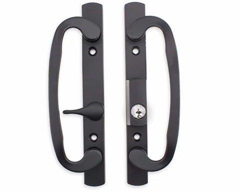 Legacy Lock Sliding Glass Patio Door Handle Set Mortise Type B-Position Off Center Latch Keyed Black-Countryside Locks