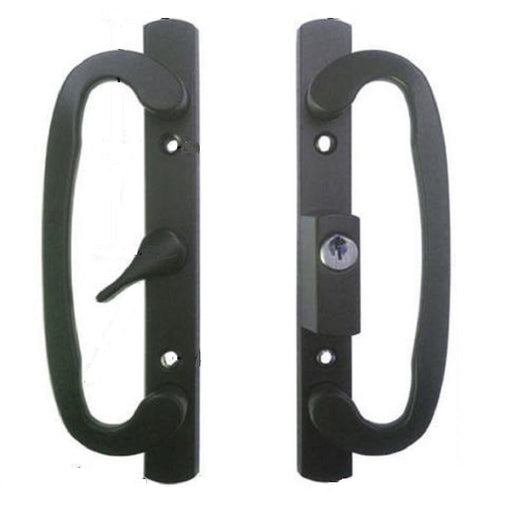 CS Lock Sliding Glass Patio Door Handle Set, Mortise Type A-Position Center Latch Keyed Black-Countryside Locks