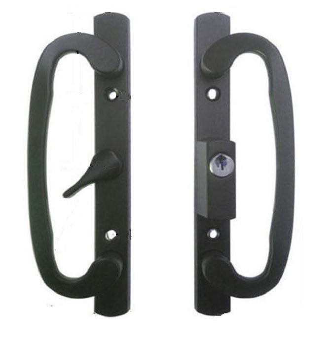 CS Lock Sliding Glass Patio Door Handle Set, Mortise Type A-Position Center Latch Keyed Black-Countryside Locks