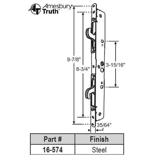 2-Point Double Hook Sliding Door Lock, Center Drive, No Faceplate-Countryside Locks