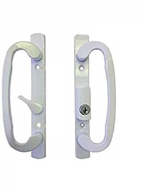 CS Lock Sliding Glass Patio Door Handle Set Mortise Type B-Position Off Center Latch Keyed White-Countryside Locks