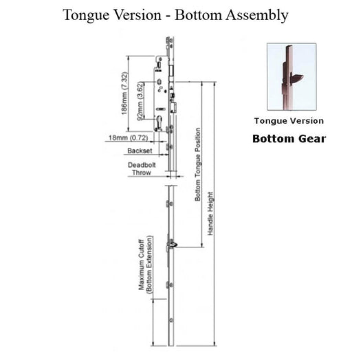 Hoppe Multipoint Lock 16MM Manual 45/92 Gear, Tongue At 26.42", 1" D/B, 36" HH-Countryside Locks