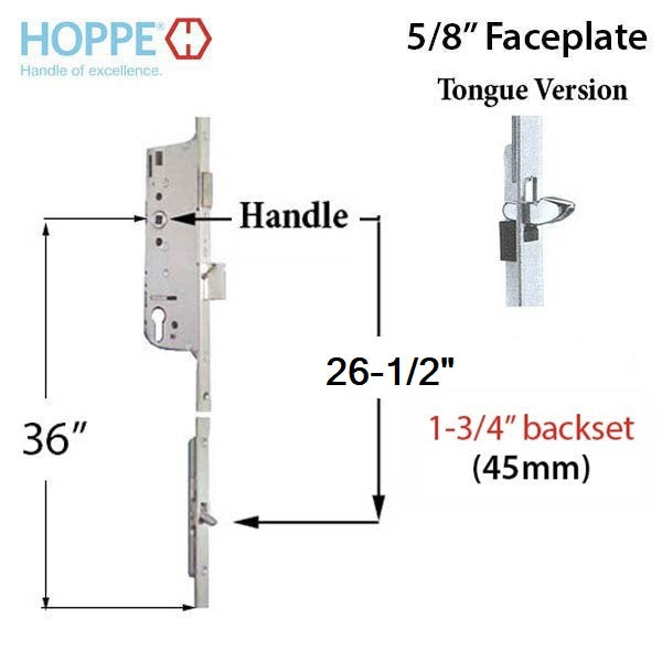 Hoppe Multipoint Lock 16MM Manual 45/92 Gear, Tongue At 26.5", 1/2" D/B, 36" HH-Countryside Locks