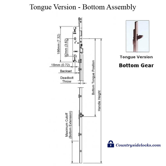 Hoppe Multipoint Lock 16MM Manual 45/92 Gear, Tongue At 24.41", 1" Deadbolt, 36" HH-Countryside Locks