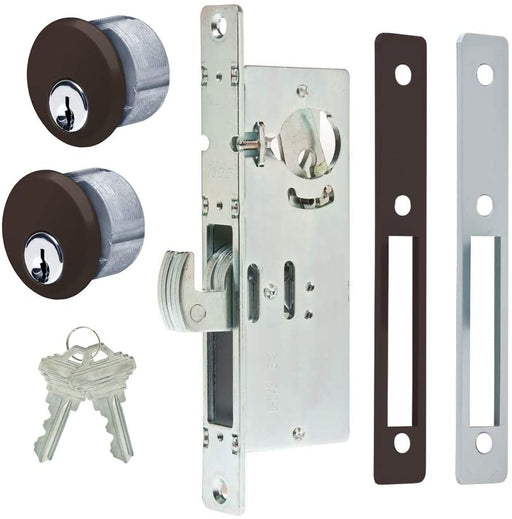 Hookbolt Lock 1-1/8” Backset, 2 Mortise Cylinders 1” Keyed-Alike Compatible with Schlage C Keyway (Dark Bronze), 2 Faceplates (Aluminum/Dark Bronze)-Countryside Locks
