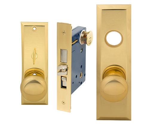 Like Marks New Yorker 7NY10A/3 5700AR Polished Brass US3 Mortise Entry Lockset Lock Set 2-3/4" Backset, 1-1/4" x 8" Wide Faceplate-Countryside Locks