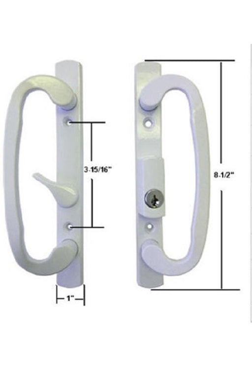 CS Lock Sliding Glass Patio Door Handle Set Mortise Type B-Position Off Center Latch Keyed White-Countryside Locks