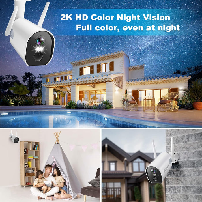 Cameras Wireless Outdoor - 2K HD Color Night Vision AI Motion Detection WiFi Wireless Cameras for Home Security, Spotlight Siren Alarm with 2-Way Audio, 7-Day Cloud/SD Storage-Countryside Locks