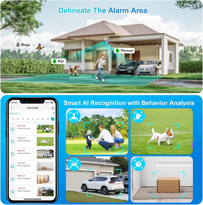 Cameras Wireless Outdoor - 2K HD Color Night Vision AI Motion Detection WiFi Wireless Cameras for Home Security, Spotlight Siren Alarm with 2-Way Audio, 7-Day Cloud/SD Storage-Countryside Locks