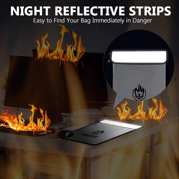 Two Pockets Fireproof Document Bag (2000℉), andyer 15”x 11”Waterproof Fireproof Money Bag for Cash with Zipper, Important Document Storage Organizer for Valuables, Legal Documents Safe-Countryside Locks