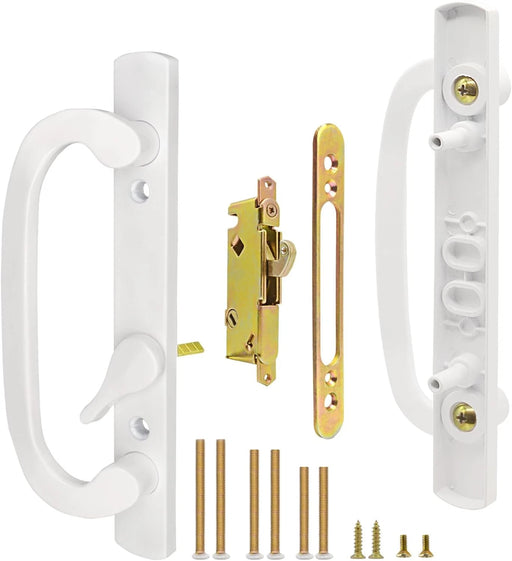 CS Lock Sliding Glass Patio Door Handle Set with Mortise Lock, White, 3-15/16 Screw Holes-Countryside Locks