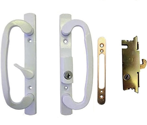 CS Lock Sliding Glass Patio Door Handle Set With Mortise Lock Body Type B-Position Off Center Latch Keyed White-Countryside Locks
