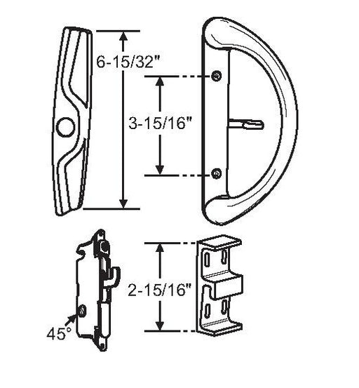 Patio Door Handle Set With Mortise Lock 45° Perfect Replacement for Sliding Glass Door Fits 3-15/16” Screw Hole Spacing, Non-keyed with Latch Locks,White Diecast,Reversible Design(Non-Handed)-Countryside Locks