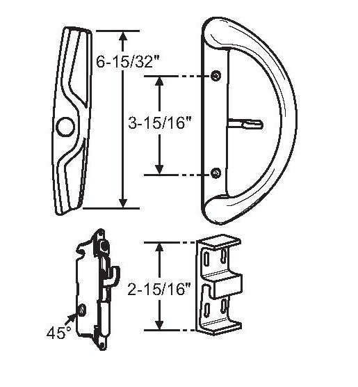 Patio Door Handle Set With Mortise Lock 45° Perfect Replacement for Sliding Glass Door Fits 3-15/16” Screw Hole Spacing, Non-keyed with Latch Locks,White Diecast,Reversible Design(Non-Handed)-Countryside Locks
