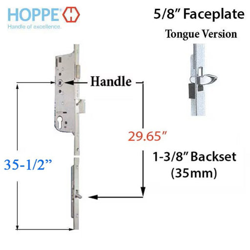 Hoppe Multipoint Lock Hoppe 16mm Manual Tongue Gear, 35/92, Tongue at 29.65 Inch, 1" Deadbolt-Countryside Locks