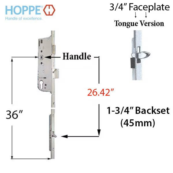 Hoppe Multipoint Lock 20mm Manual Gear, 45/92, Tongue at 26.42", 1" Deadbolt Throw-Countryside Locks