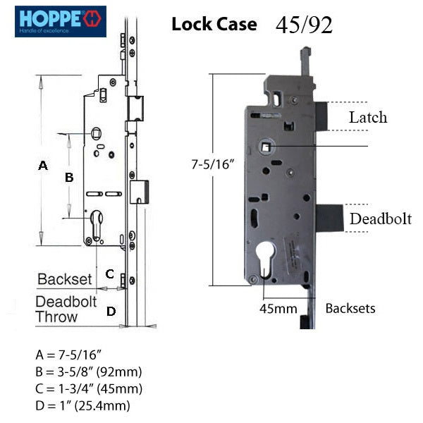 Hoppe Multipoint Lock 16MM Manual Tongue-Shootbolt 45/92 Gear, Tongue @ 24.40", 39.62" Handle Height-Countryside Locks