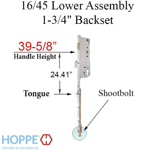 Hoppe Multipoint Lock 16MM Manual Tongue-Shootbolt 45/92 Gear, Tongue @ 24.40", 39.62" Handle Height-Countryside Locks