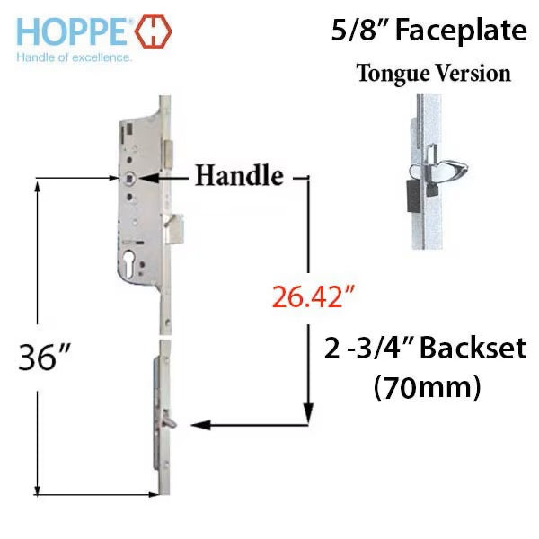 Hoppe Multipoint Lock 16mm Manual 70/92 Gear, Tongue at 26.42", 1" Deadbolt, 36" HH-Countryside Locks