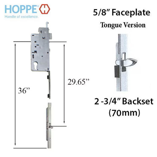 Hoppe Multipoint Lock Hoppe 16mm Manual 70/92 Gear, Tongue at 29.65", 1" D/B, 36" HH-Countryside Locks