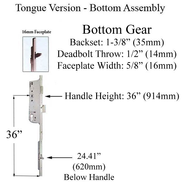 Hoppe Multipoint Lock 16MM Manual 35/92 Gear, Tongue @ 24.41", 1" D/B-Countryside Locks