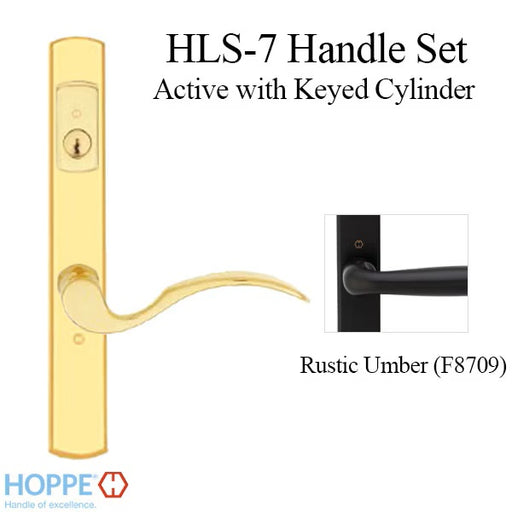 HOPPE HLS7 Handle Set with Munchen Lever Keyed Active Rustic Umber-Countryside Locks