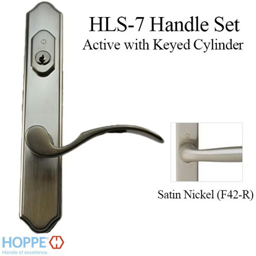 HOPPE HLS7 Handle Set with Munchen Lever Keyed Active Satin Nickel-Countryside Locks