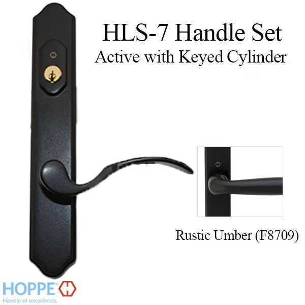 HOPPE HLS7 Handle Set with Munchen Lever Keyed Active Rustic Umber-Countryside Locks