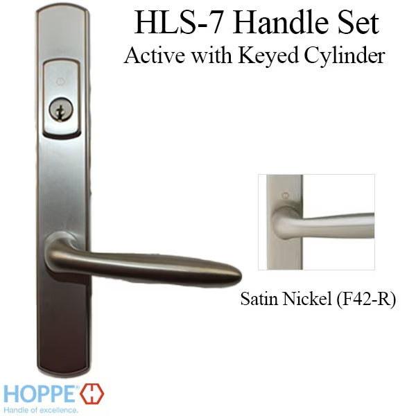 HOPPE HLS7 Handle Set with Verona Lever Keyed Active Satin Nickel-Countryside Locks