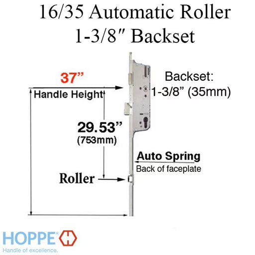 Hoppe Multipoint Lock 16mm Automatic 2 Roller Gear, 35/92, Roller at 29.53 Inch, 37 Inch Handle Height-Countryside Locks