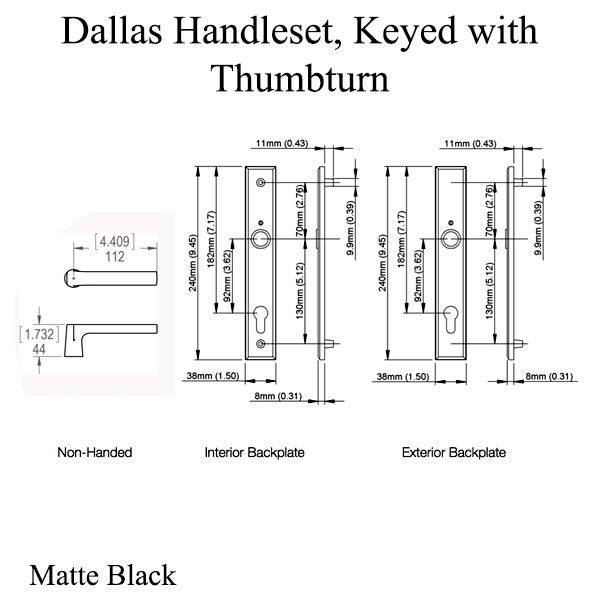 Hoppe Dallas Contemporary Lever Handle, Keyed Active With Thumbturn, M1643 / 2161N Set - Matte Black-Countryside Locks