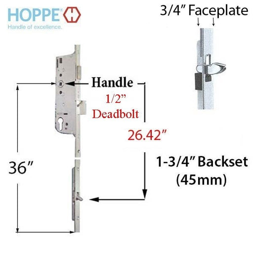 Hoppe Multipoint Lock 20mm Manual 45/92 Gear, Tongue at 26.42", 1/2" D/B, 36" HH-Countryside Locks