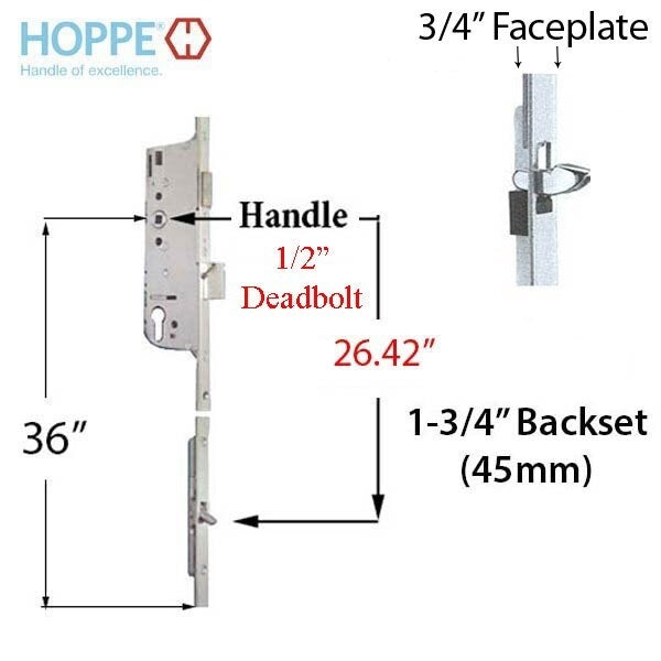 Hoppe Multipoint Lock 20mm Manual 45/92 Gear, Tongue at 26.42", 1/2" D/B, 36" HH-Countryside Locks