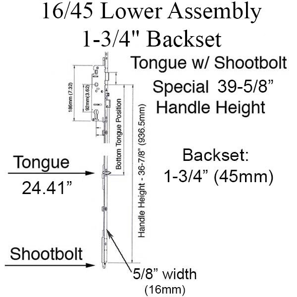 Hoppe Multipoint Lock 16MM Manual Tongue-Shootbolt 45/92 Gear, Tongue @ 24.40", 39.62" Handle Height-Countryside Locks