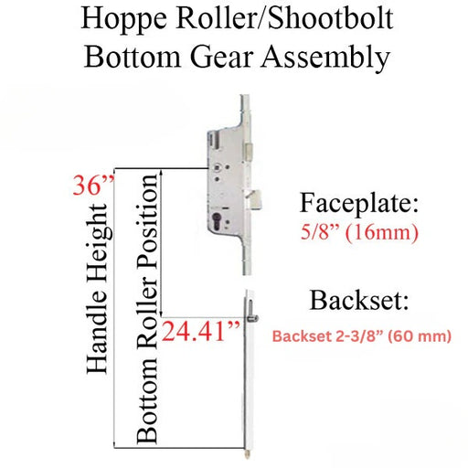 Hoppe Multipoint Lock 16MM MANUAL GEAR, 60/92, ROLLER-SHOOTBOLT, ROLLER @ 24.41", 1" DEADBOLT THROW-Countryside Locks