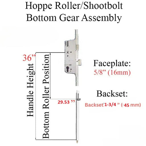 Hoppe Multipoint 16mm Manual Gear, 45/92, Roller @ 29.53", 1" D/B-Countryside Locks