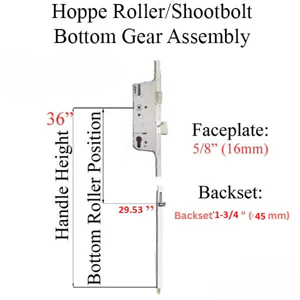 Hoppe Multipoint 16mm Manual Gear, 45/92, Roller @ 29.53", 1" D/B-Countryside Locks